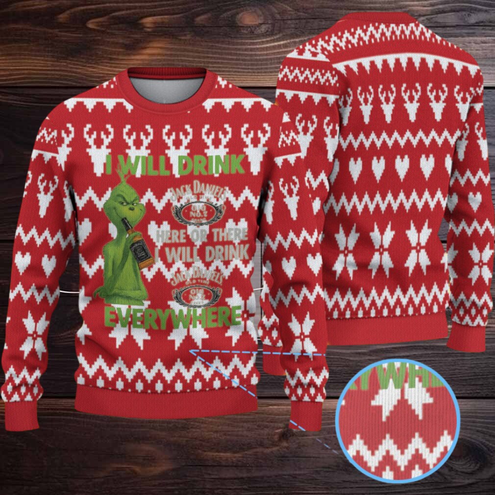 Red Reindeer Heart and Zigzag Fair Isle Ugly Christmas Sweater Jack Daniel’s Whiskey with Grinch Red Reindeer Heart and Zigzag Fair Isle Ugly Christmas Sweater Jack Daniel’s Whiskey with Grinch