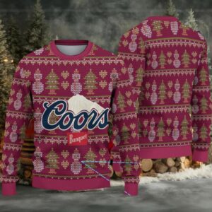 Maroon Coors Banquet Christmas Tree and Snowman Pattern Ugly Sweater