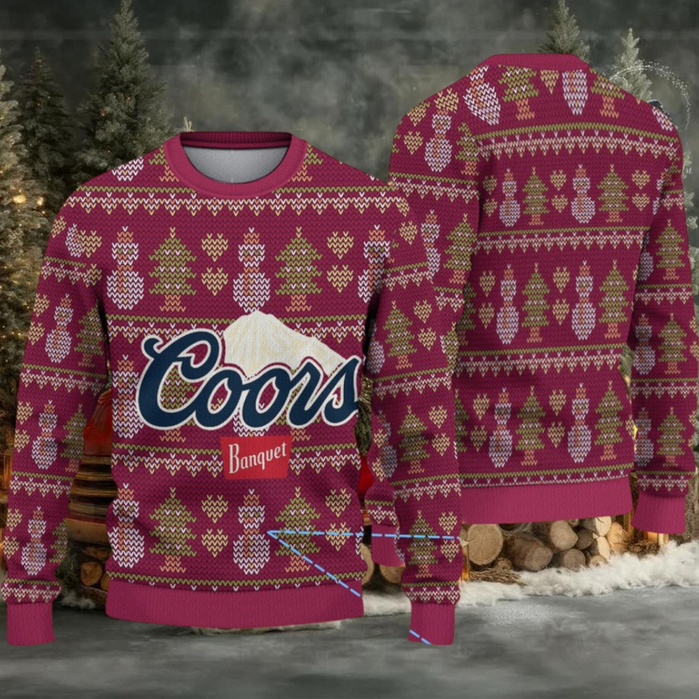 Maroon Coors Banquet Christmas Tree and Snowman Pattern Ugly Sweater Maroon Coors Banquet Christmas Tree and Snowman Pattern Ugly Sweater
