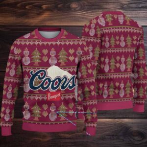 Maroon Coors Banquet Christmas Tree and Snowman Pattern Ugly Sweater