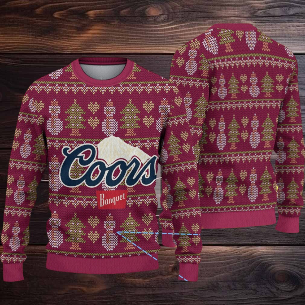 Maroon Coors Banquet Christmas Tree and Snowman Pattern Ugly Sweater Maroon Coors Banquet Christmas Tree and Snowman Pattern Ugly Sweater