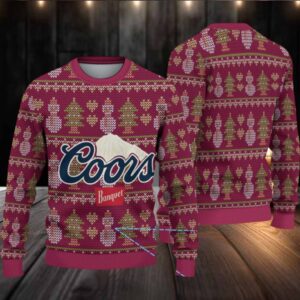 Maroon Coors Banquet Christmas Tree and Snowman Pattern Ugly Sweater
