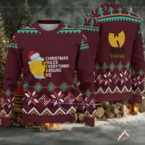 Maroon Geometric Knit “Wu Tang Clan C.R.E.A.M Christmas Edition” Ugly Christmas Sweater