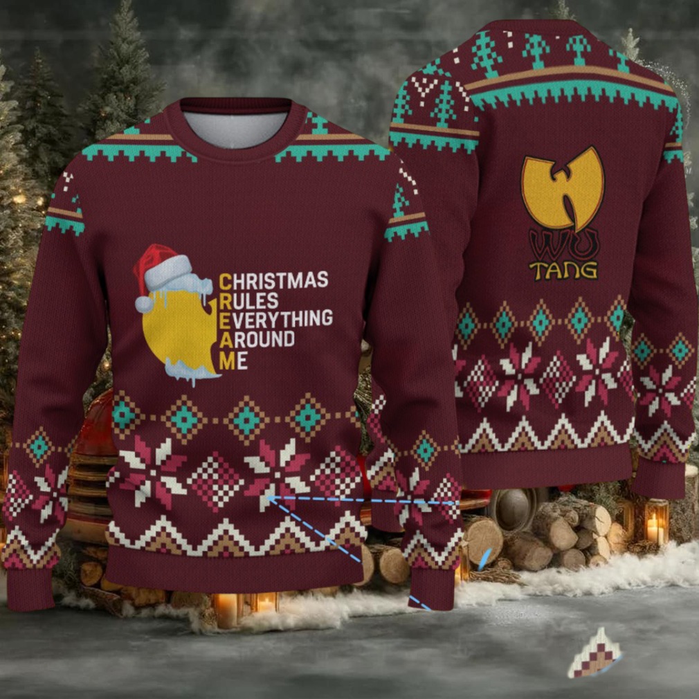 Maroon Geometric Knit “Wu Tang Clan C.R.E.A.M Christmas Edition” Ugly Christmas Sweater Maroon Geometric Knit “Wu Tang Clan C.R.E.A.M Christmas Edition” Ugly Christmas Sweater