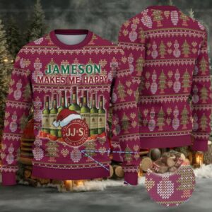 Maroon Jameson Makes Me Happy Snowman Christmas Ugly Sweater