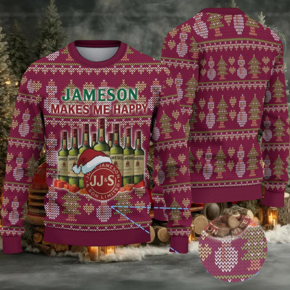 Maroon Jameson Makes Me Happy Snowman Christmas Ugly Sweater Maroon Jameson Makes Me Happy Snowman Christmas Ugly Sweater