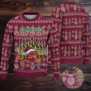 Maroon Jameson Makes Me Happy Snowman Christmas Ugly Sweater