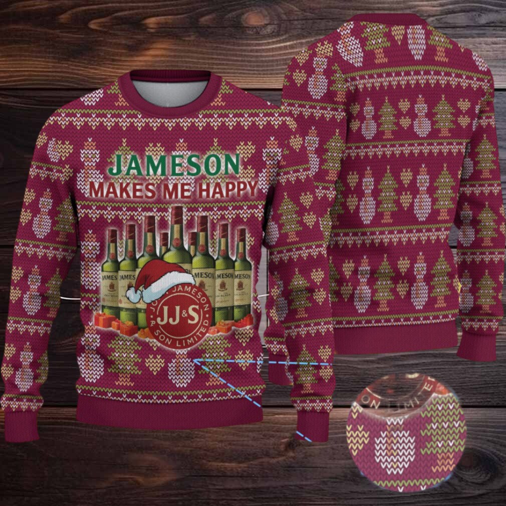 Maroon Jameson Makes Me Happy Snowman Christmas Ugly Sweater Maroon Jameson Makes Me Happy Snowman Christmas Ugly Sweater