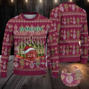 Maroon Jameson Makes Me Happy Snowman Christmas Ugly Sweater