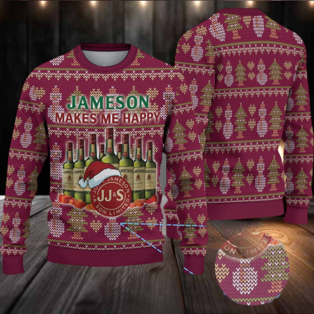 Maroon Jameson Makes Me Happy Snowman Christmas Ugly Sweater Maroon Jameson Makes Me Happy Snowman Christmas Ugly Sweater
