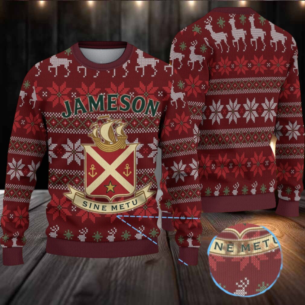 Maroon Jameson Whiskey Crest & Reindeer Christmas Ugly Sweater Maroon Jameson Whiskey Crest & Reindeer Christmas Ugly Sweater