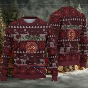 Maroon Jameson Whiskey Reindeer Knit Pattern Christmas Ugly Sweater