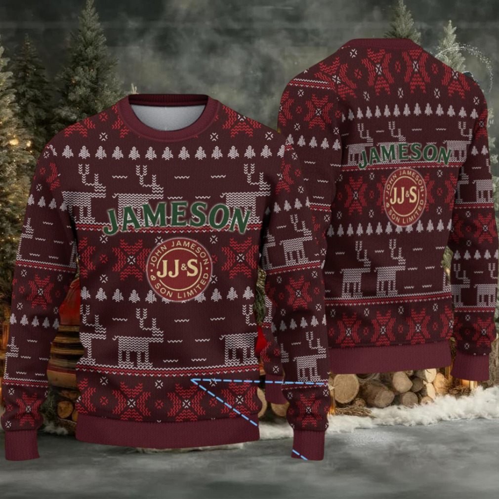 Maroon Jameson Whiskey Reindeer Knit Pattern Christmas Ugly Sweater Maroon Jameson Whiskey Reindeer Knit Pattern Christmas Ugly Sweater
