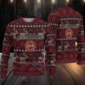 Maroon Jameson Whiskey Reindeer Knit Pattern Christmas Ugly Sweater