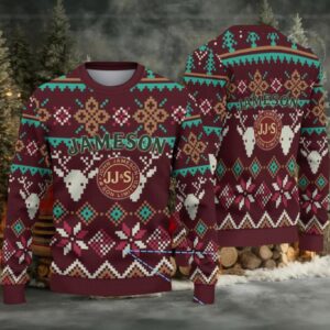 Maroon Jameson Whiskey Stag Fair Isle Christmas Ugly Sweater