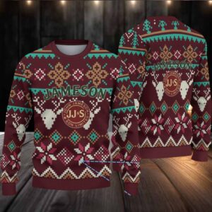 Maroon Jameson Whiskey Stag Fair Isle Christmas Ugly Sweater