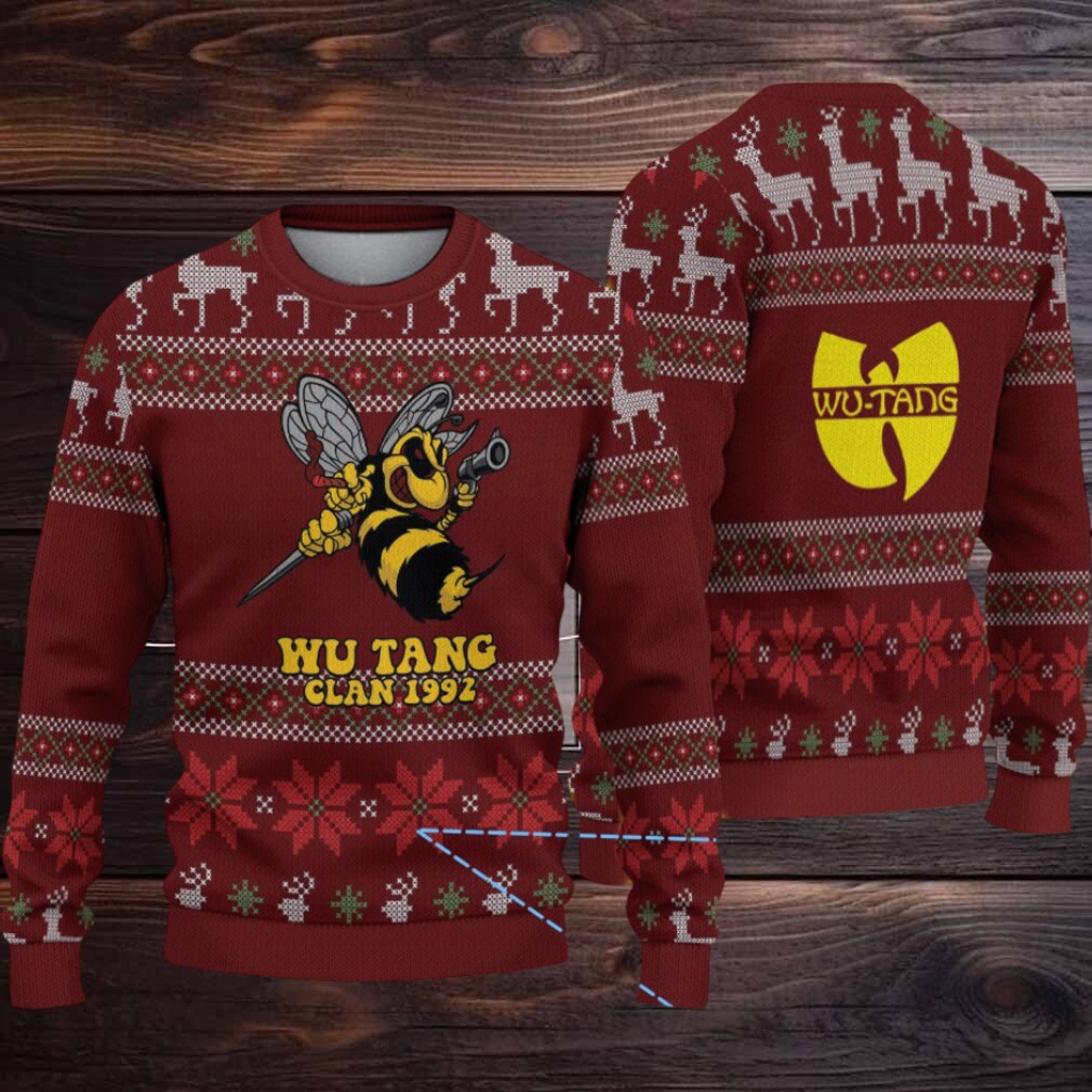 Maroon Reindeer and Snowflake Pattern “Wu Tang Clan 1992 Bee Logo” Ugly Christmas Sweater Maroon Reindeer and Snowflake Pattern “Wu Tang Clan 1992 Bee Logo” Ugly Christmas Sweater
