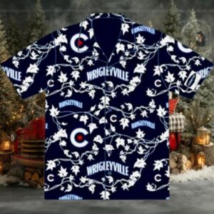 Men Chicago Cubs Wrigleyville Ivy Print Button Up Hawaiian Shirt