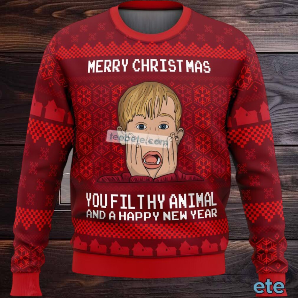 Merry Christmas You Filthy Animal Home Alone Ugly Holiday Sweater Red