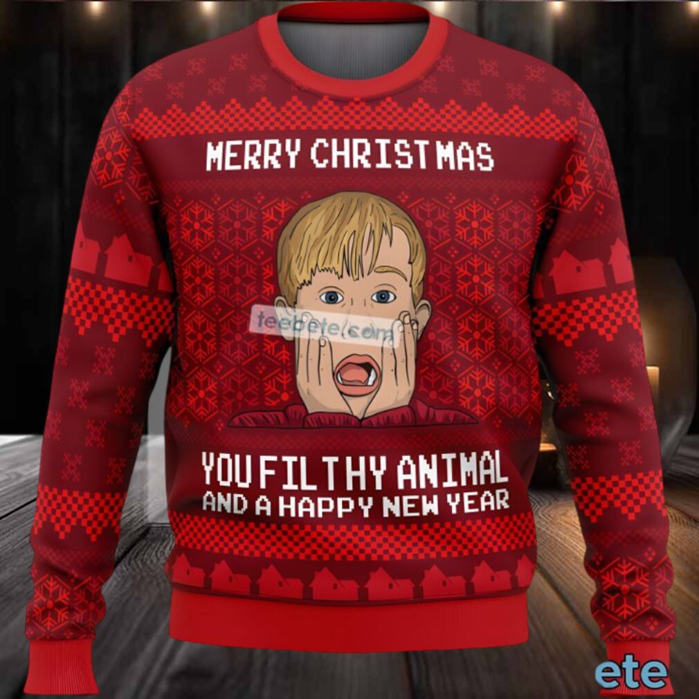 Merry Christmas You Filthy Animal Home Alone Ugly Holiday Sweater Red Merry Christmas You Filthy Animal Home Alone Ugly Holiday Sweater Red