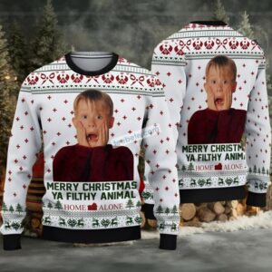 Merry Christmas You Filthy Animal Home Alone Ugly Sweater Black White