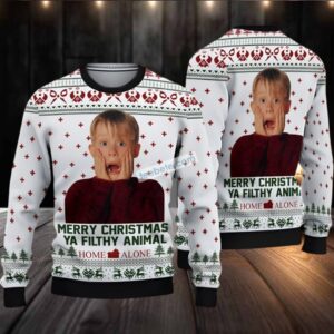 Merry Christmas You Filthy Animal Home Alone Ugly Sweater Black White