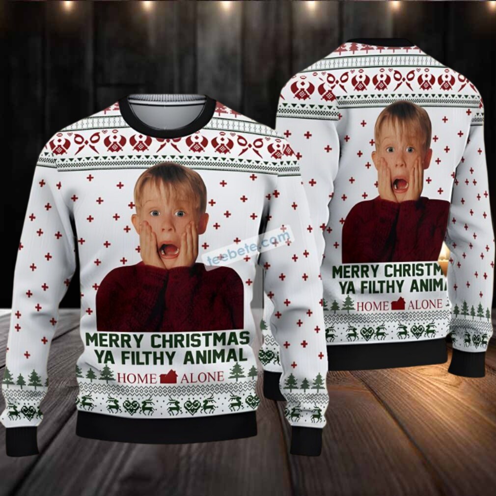 Merry Christmas You Filthy Animal Home Alone Ugly Sweater Black White Merry Christmas You Filthy Animal Home Alone Ugly Sweater Black White