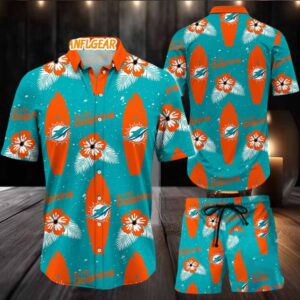 Miami Dolphins Flower Pattern Hawaiian Shirt And Shorts