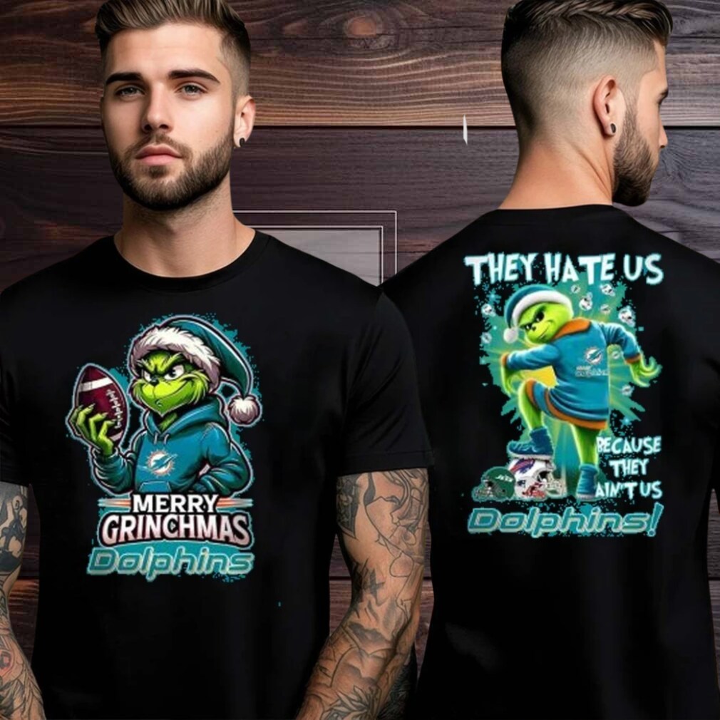 Miami Dolphins Grinch Merry Christmas Grinchmas 2025 Personalized Football Logo Two Sided Shirt Miami Dolphins Grinch Merry Christmas Grinchmas 2025 Personalized Football Logo Two Sided Shirt