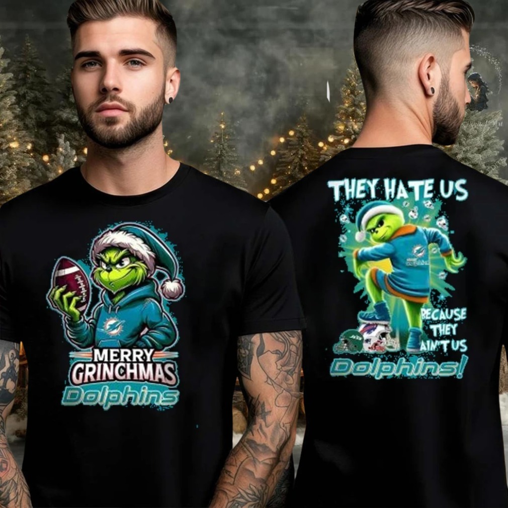 Miami Dolphins Grinch Merry Christmas Grinchmas 2025 Personalized Football Logo Two Sided Shirt Miami Dolphins Grinch Merry Christmas Grinchmas 2025 Personalized Football Logo Two Sided Shirt
