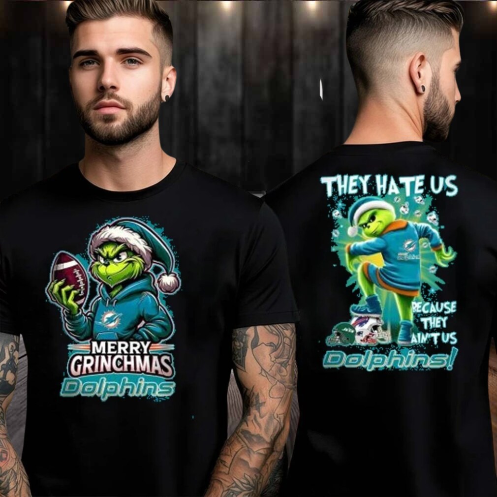 Miami Dolphins Grinch Merry Christmas Grinchmas 2025 Personalized Football Logo Two Sided Shirt Miami Dolphins Grinch Merry Christmas Grinchmas 2025 Personalized Football Logo Two Sided Shirt