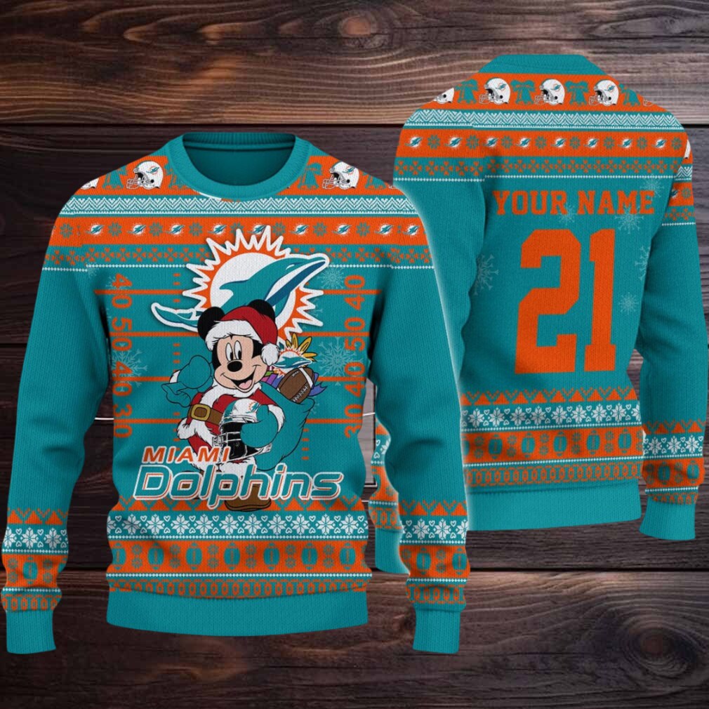 Miami Dolphins Mickey Mouse Santa Ugly Christmas Sweater Miami Dolphins Mickey Mouse Santa Ugly Christmas Sweater