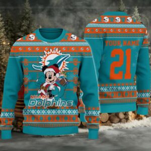 Miami Dolphins Mickey Mouse Santa Ugly Christmas Sweater