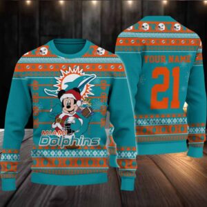 Miami Dolphins Mickey Mouse Santa Ugly Christmas Sweater