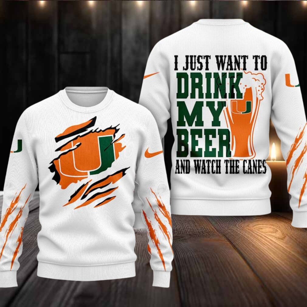 Miami Hurricanes NCAA I Just Want To Drink My Beer And Watch Aggies Ugy Christmas Sweater Miami Hurricanes NCAA I Just Want To Drink My Beer And Watch Aggies Ugy Christmas Sweater
