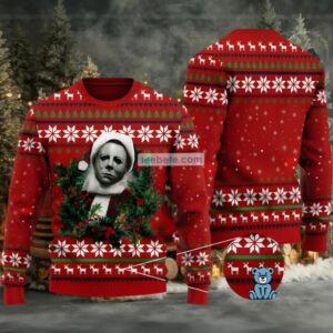 Michael Myers Christmas Wreath Ugly Sweater Red White Party