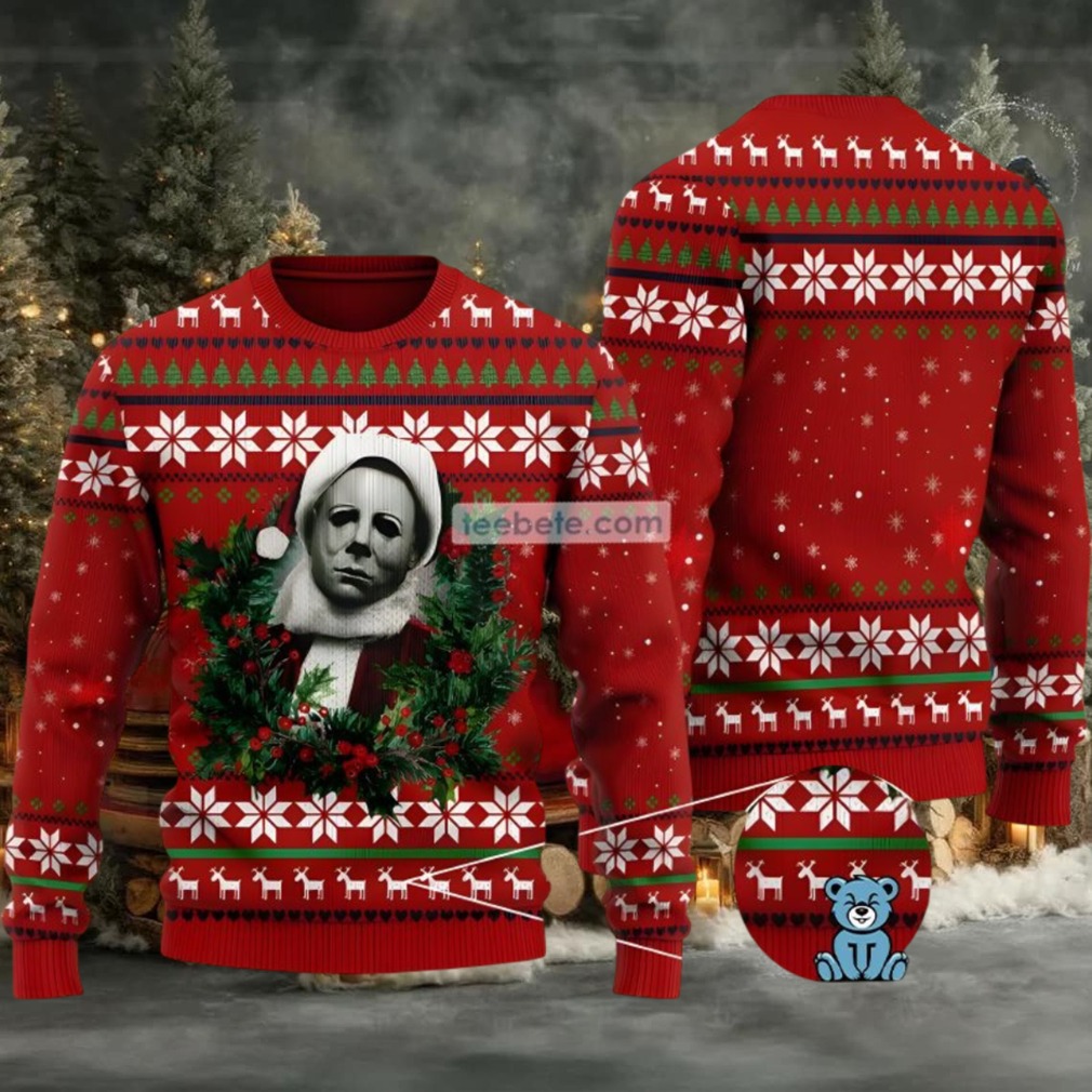 Michael Myers Christmas Wreath Ugly Sweater Red White Party