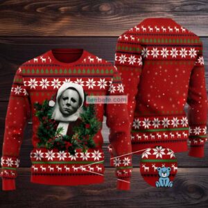 Michael Myers Christmas Wreath Ugly Sweater Red White Party