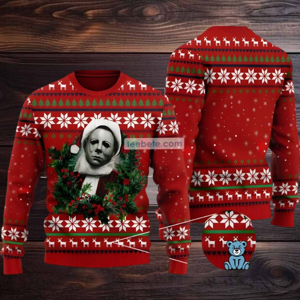 Michael Myers Christmas Wreath Ugly Sweater Red White Party
