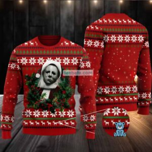Michael Myers Christmas Wreath Ugly Sweater Red White Party