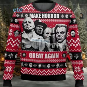 Michael Myers Freddy Krueger Make Horror Great Again Ugly Christmas Sweaters Couples Red