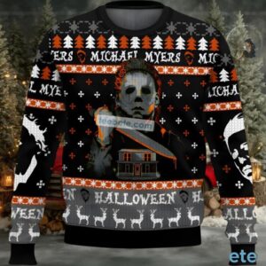 Michael Myers Haunted House Ugly Christmas Sweaters Grey Black Best