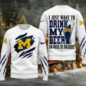 Michigan Wolverines NCAA I Just Want To Drink My Beer And Watch Aggies Ugy Christmas Sweater