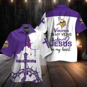 Minnesota Vikings In My Veins Jesus Im My Heart Hawaiian Shirt