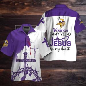 Minnesota Vikings In My Veins Jesus Im My Heart Hawaiian Shirt