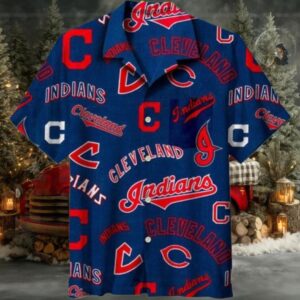 Mlb Cleveland Indians Logo Navy Theme Hawaiian Shirt