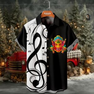 Music Tiki Print Hawaiian Short Sleeve Shirt