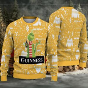 Mustard Yellow Christmas Icons Pattern Guinness Beer Ugly Christmas Sweater