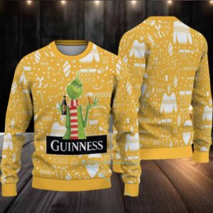Mustard Yellow Christmas Icons Pattern Guinness Beer Ugly Christmas Sweater