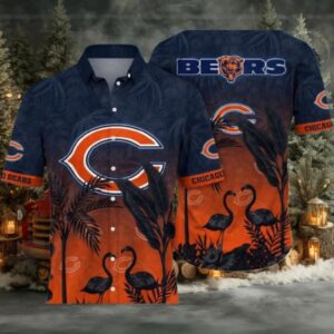 NFL Chicago Bears Flamingo And Flower Aloha Hawaiian Shirt